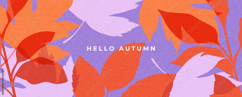 custom made wallpaper toronto digitalFall season horizontal background with bright abstract autumn leaves. Autumn modern art minimalist style design template for sales, horizontal poster, header, cover, social media, fashion ads, decor.