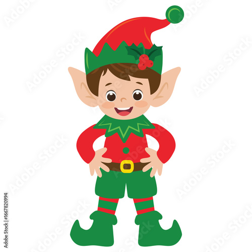 Cute Christmas elf boy  vector cartoon flat style illustration