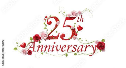 Celebrate 25th Anniversary with elegant roses and hearts, perfect for special events