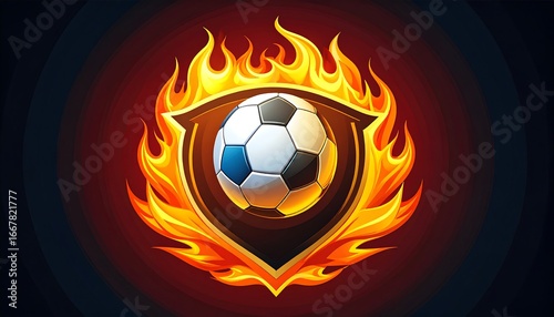 Soccer ball emblazoned with flame, creating a stunning emblem with vector graphics