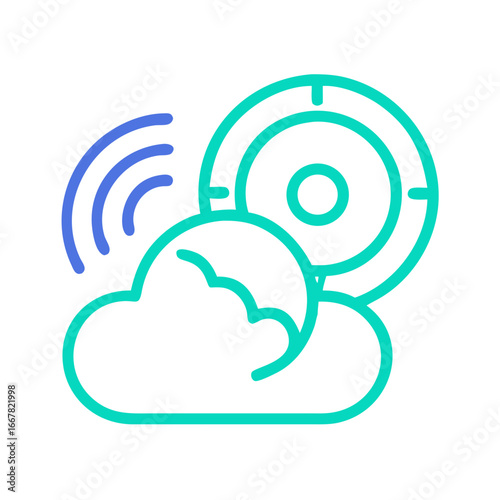 Digital Cloud Computing Network: Icon with wireless communication and data transmission technology