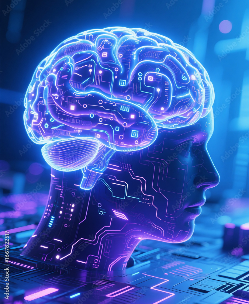 Obraz premium Artificial Intelligence Neural Network Brain Interface