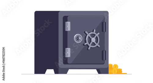 Secure safe with coin stack in flat style