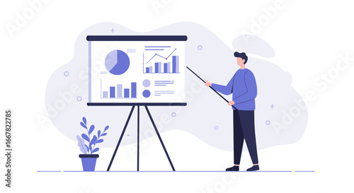 Business presentation with data analytics chart in modern flat design