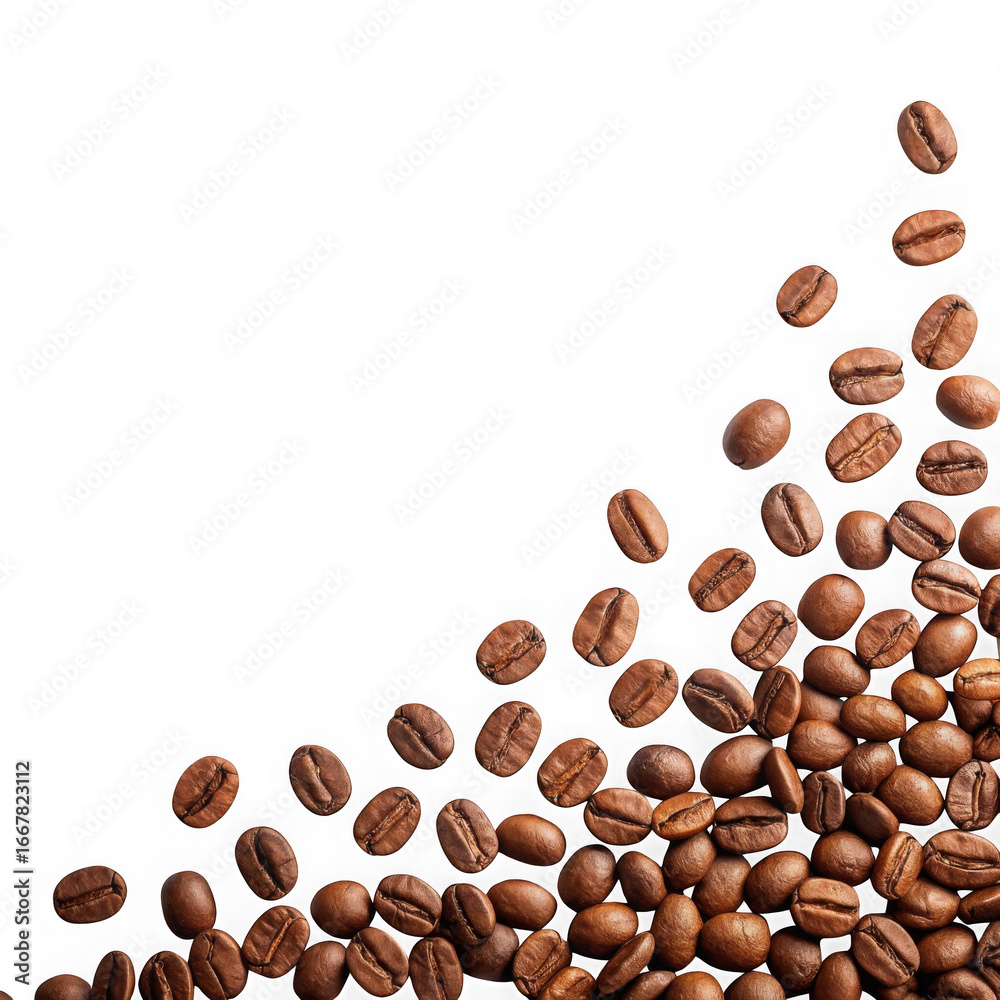 Obraz premium Artfully arranged roasted coffee beans scattered across a dramatic dark surface