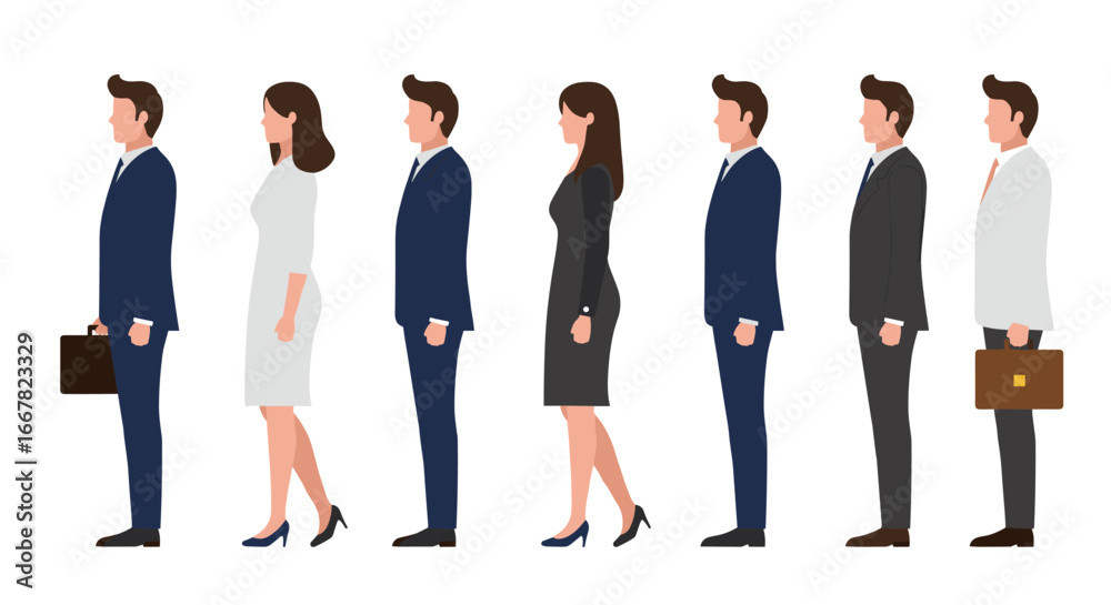 Obraz premium Diverse business professionals in formal attire standing in profile view