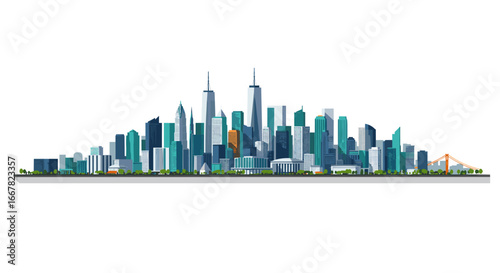 Modern urban cityscape with skyline and skyscrapers in flat design