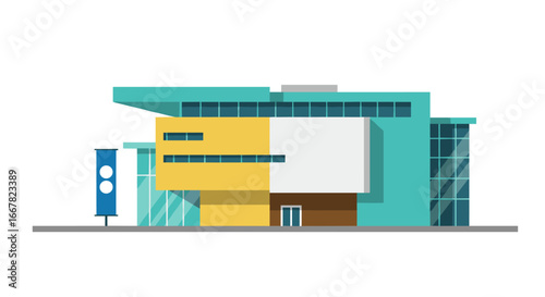 Modern flat design of a contemporary building with bold colors
