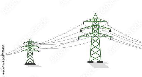 High voltage power lines silhouette: modern grid infrastructure design