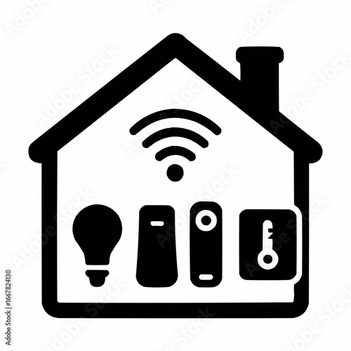 White background with a simple home icon, a real estate symbol for business and property design