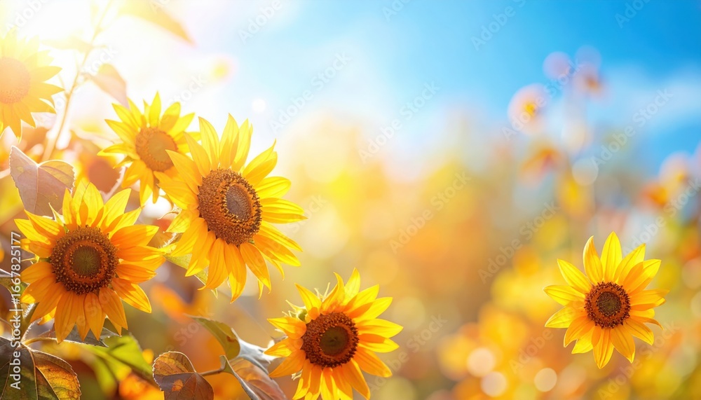 Obraz premium a bright close up view of the sunflowers under sun shine. With its yellow petals and center of sunflowers, it is a perfect picture