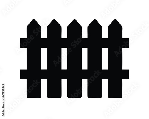 Illustration of a black picket fence, a simple boundary marker for gardens