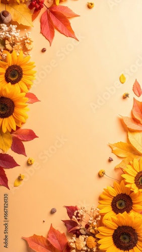 A Warm Autumnal Arrangement featuring Sunflowers and Colorful Leaves