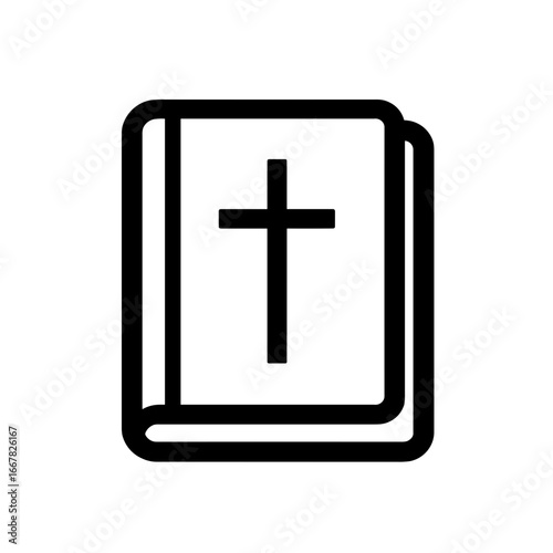 Minimalist Silhouette of a Holy Book with Cross Bible Icon 