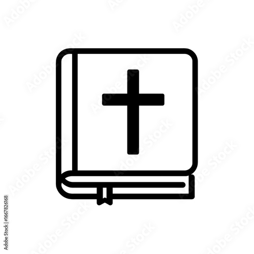 Minimalist Silhouette of a Holy Book with Cross Bible Icon 