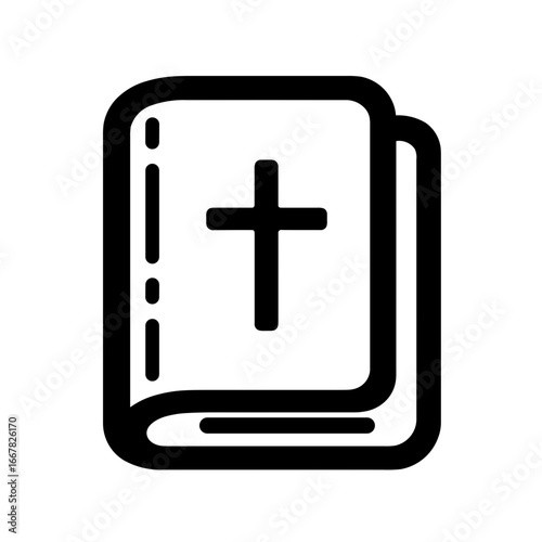 Minimalist Silhouette of a Holy Book with Cross Bible Icon 