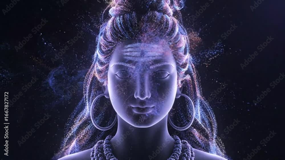 particle animation forming hindu deity shiva