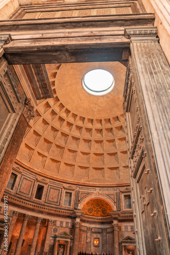 Photography 08 08 2025 Rome, Italy - Interior dome and oculus of Pantheon
