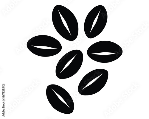 Stylized representation of aromatic coffee beans against a clean white background