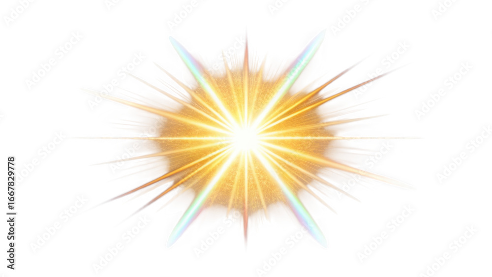Fototapeta premium Bright radiant lens flare emanating from a center with starburst effect and light rays