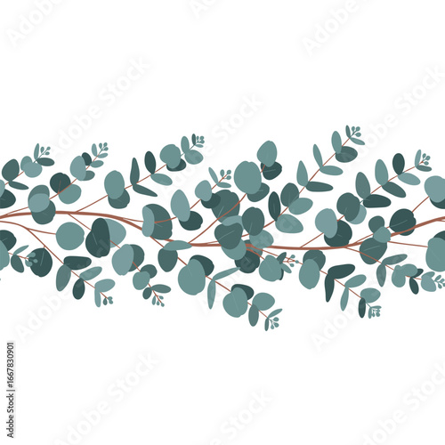 Eucalyptus Garland Border Botanical Nature Elements Decoration Natural Leafy Branch Pattern