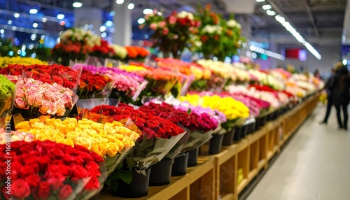 Fototapeta Naklejka Na Ścianę i Meble -  Variety of colorful fresh cut flowers for sale at a supermarket floral department
