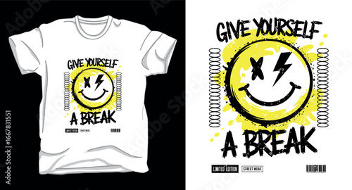 Give yourself break motivational emoji graphic vector art t-shirt design print