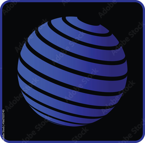 A modern, eye-catching striped globe icon suitable for technology platforms, digital marketing materials, and corporate identities emphasizing global reach and innovation.