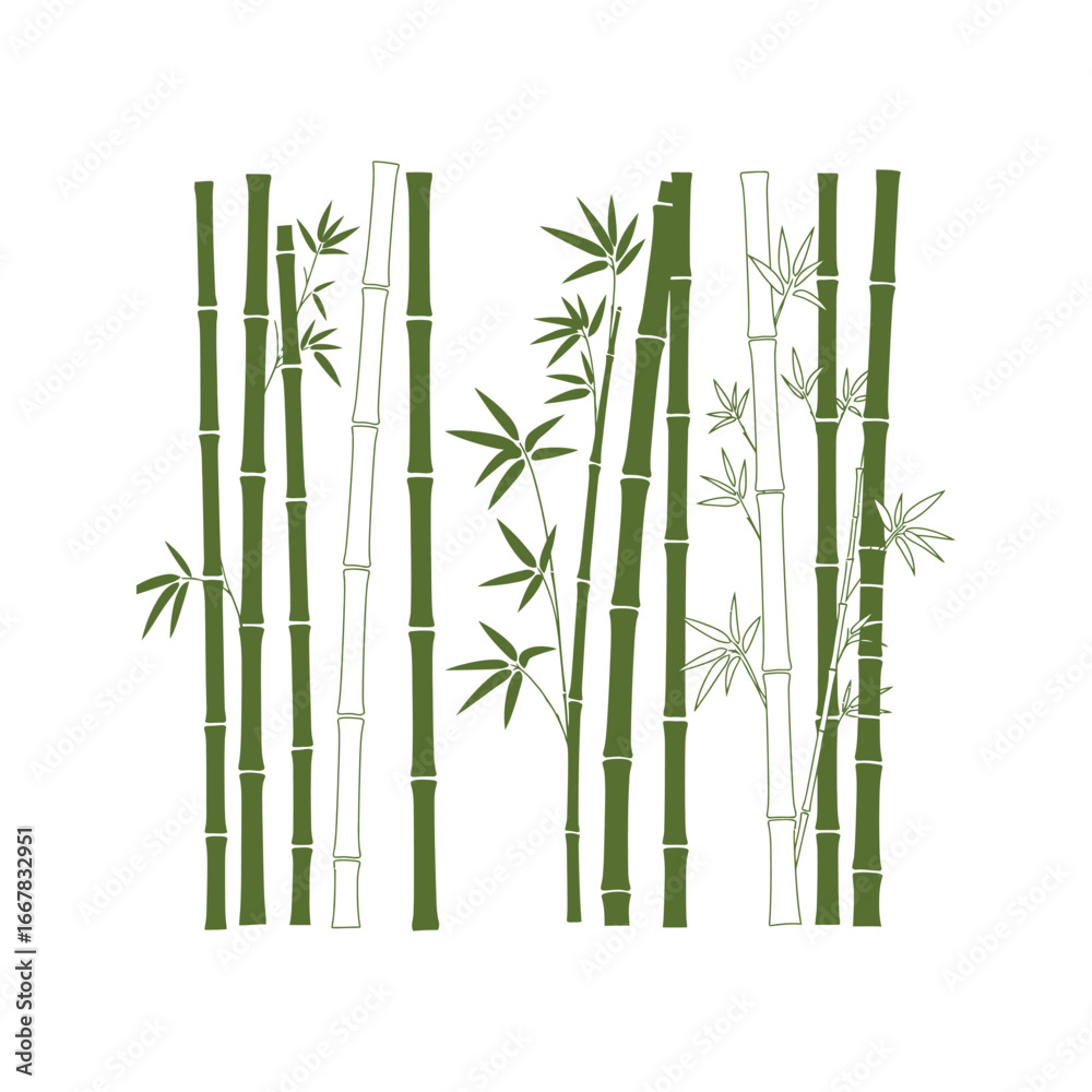 Obraz premium Green bamboo stalk illustration with leaves, perfect for a peaceful tropical forest design