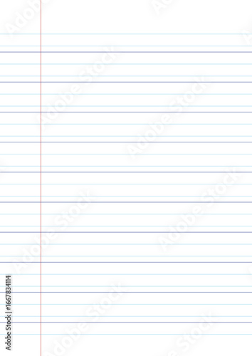Feuille Seyès lignée avec marge rouge, interlignes de 5 mm et double interligne de 10 mm, apprentissage de l’écriture manuscrite, support pédagogique, feuille de cahier pour les exercices d'écriture.