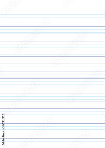 Feuille Seyès lignée avec marge rouge, interlignes de 3 mm et double interligne de 6 mm, apprentissage de l’écriture manuscrite, support pédagogique, feuille de cahier pour les exercices d'écriture.