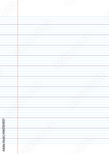 Feuille Seyès lignée avec marge rouge et interlignes de 5 mm, apprentissage de l’écriture manuscrite, support pédagogique, feuille de cahier pour les exercices d'écriture.