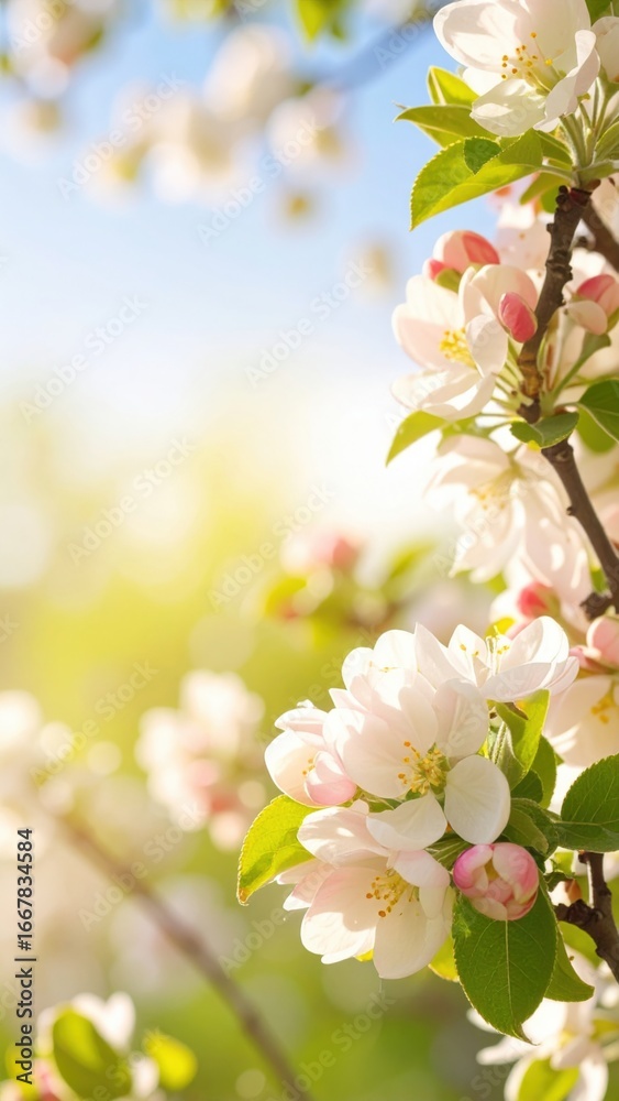 Obraz premium Blooming spring flowers against a sunlit background, with delicate petals. The scene evokes feelings of renewal, beauty, and the start of a new season.