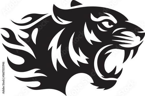 fierce tiger head profile illustration in vector style for mascot emblem and branding