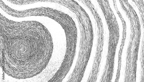 Abstract monochrome pattern of swirling and parallel lines with grey and white tones.