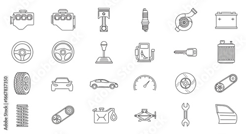 Collection of car parts and symbols