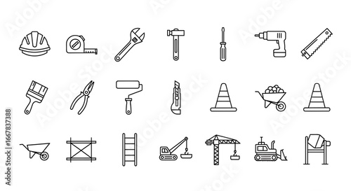 Collection of construction and diy tools and equipment