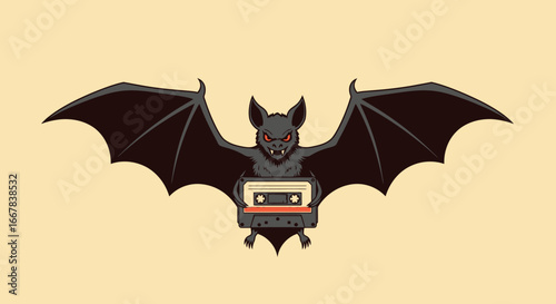 Gothic Bat Holding Retro Cassette Tape