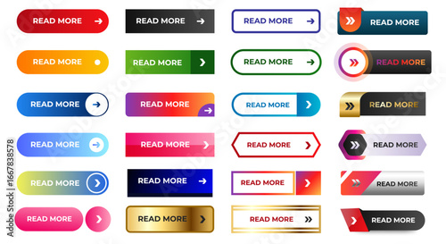 Set of Read more buttons icon design. colorful gradient read more button pack for website, ads, UI and project. vector EPS 10