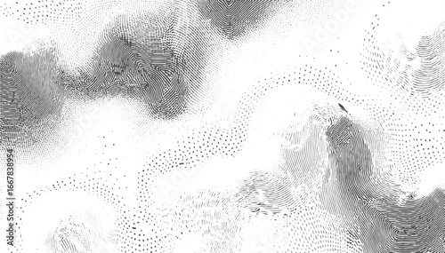 Abstract grey and white pattern with fingerprint-like swirls and dots.