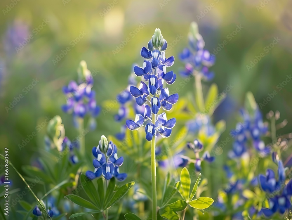 Obraz premium Vibrant blue wildflowers in a sunlit field