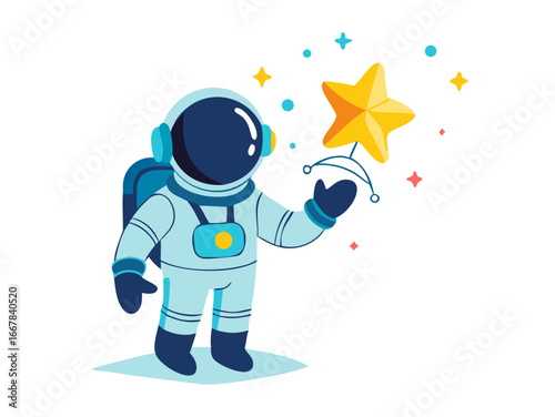 Stylized Astronaut Holding Star Vector Illustration Cosmic Astronaut with Star – Motivational Space Artwork Futuristic Space Explorer Character with Star Design Creative Astronaut Graphic for Inspi