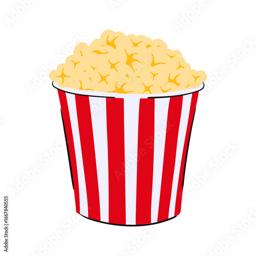 Bucket with popcorn in hand drawn style. Vector illustration isolated on white background