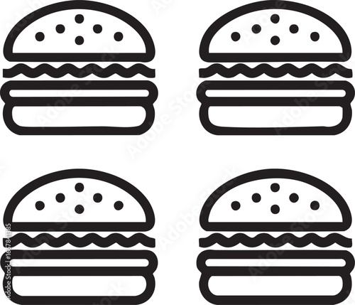 Burger icon vector: fast food, hamburger illustration, line art eps silhouette
