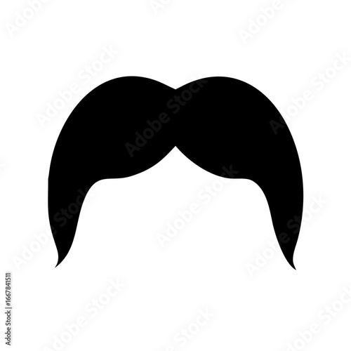 Minimalist black silhouette vector icon of a drooping horseshoe mustache, symbolizing masculinity, cowboy style, and Mexican culture. Isolated on a transparent background