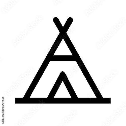 Minimalist black outline vector icon of a wigwam, symbolizing Indigenous culture, traditional dwelling, and heritage. Isolated on a transparent background