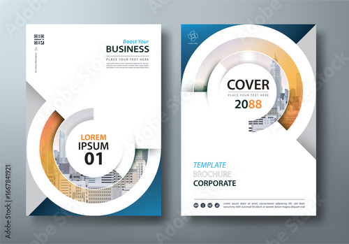 Blue and orange annual report, flyer template, leaflet presentation, book cover templates, layout in A4 size