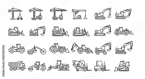 Comprehensive collection of outline vector icons depicting various farm animals and agricultural elements, perfect for design projects, educational materials, and rural-themed content
