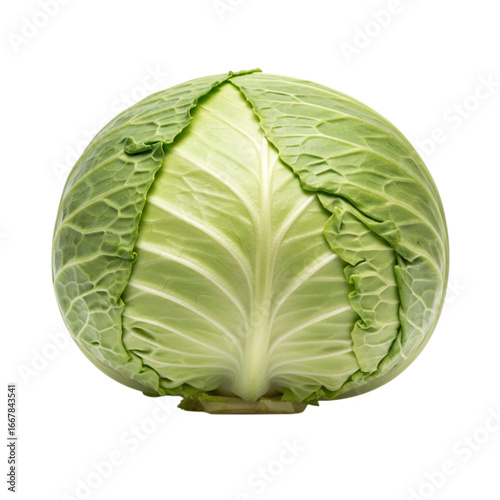 Fresh green cabbage head close-up studio shot isolated organic healthy food ingredient transparent background