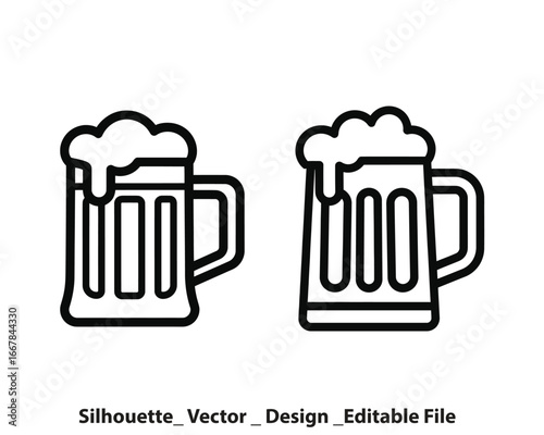 Vector art of two beer mugs with foam in vector format